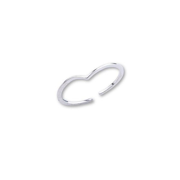 Silver open heart ring on white background
