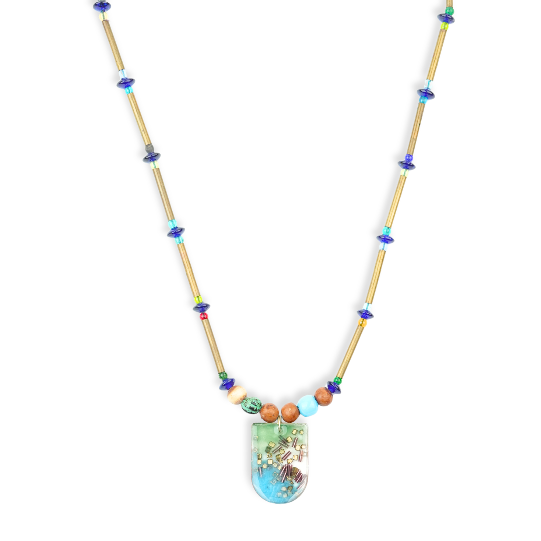Copper Pipe and Glass Bead Necklace