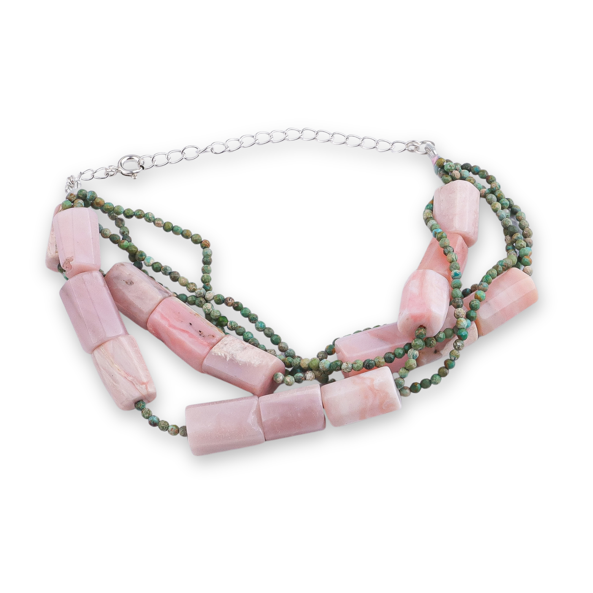 Micro Firoza & Pink Opal Silver Bracelet (Project Handmade)