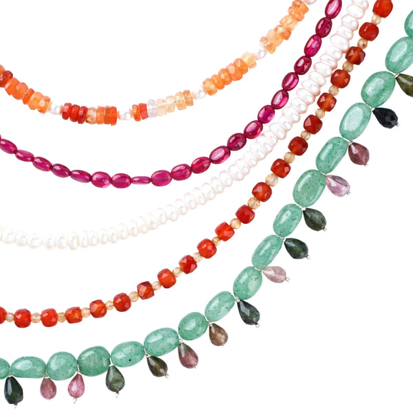Luxe Necklace - Multicolour Stones and Fresh Water Pearls