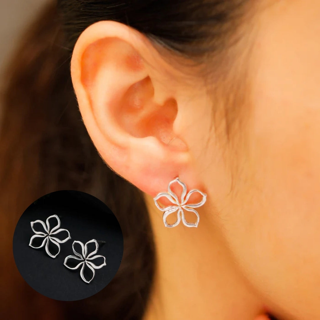 Model wearing Sadafuli silver earrings with ethnic outfit