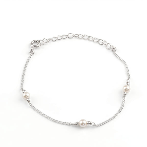 White Pearl Silver Chain Bracelet (Project Handmade)