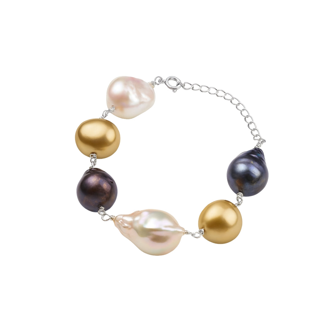 Baroque and Shell Pearls Silver Ganthan Bracelet