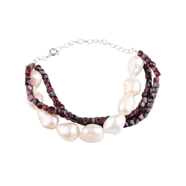 Freshwater Pearl & Garnet Silver Bracelet (Project Handmade)
