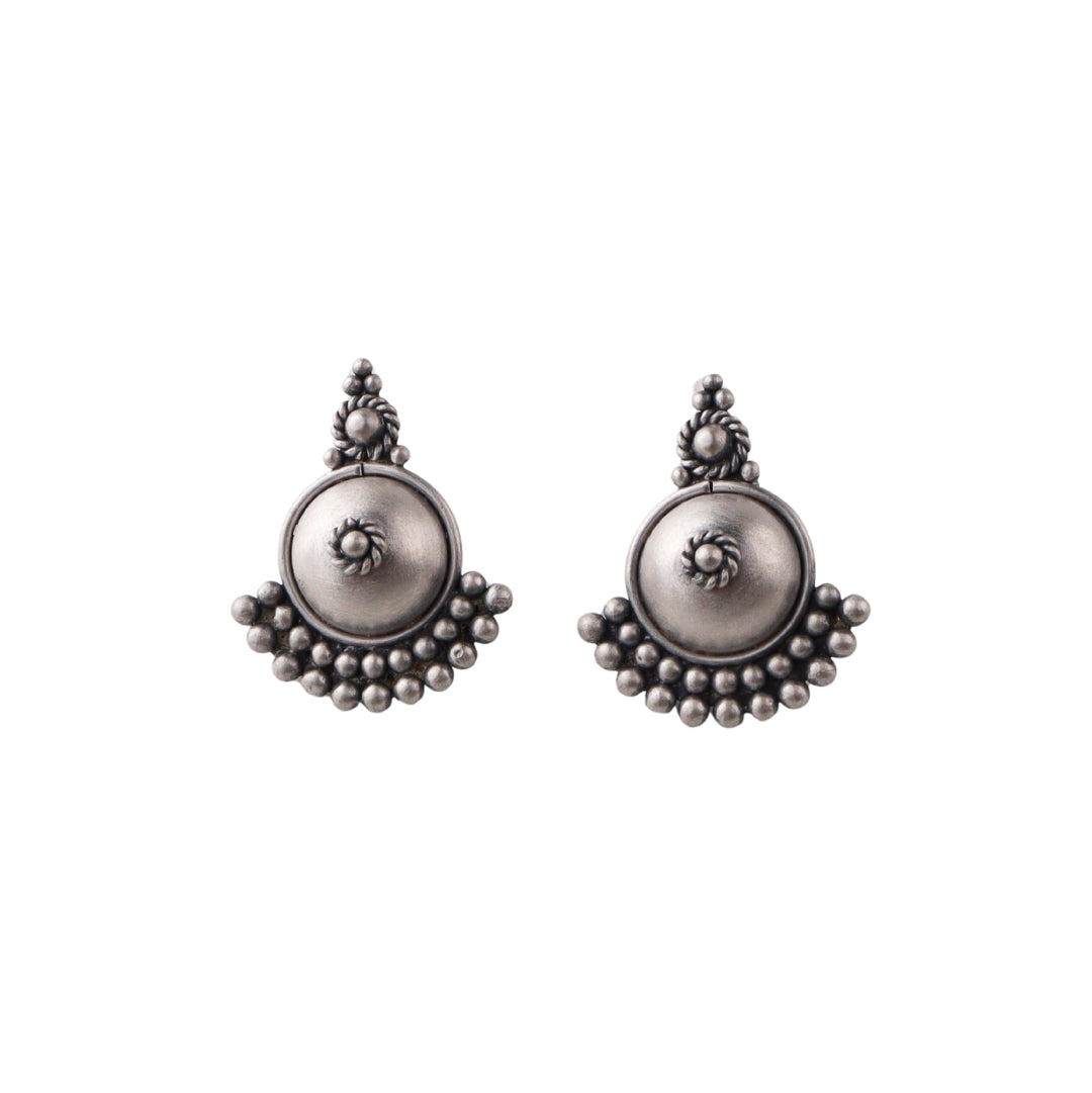 Silver Oxidized Dotted Dome Earring
