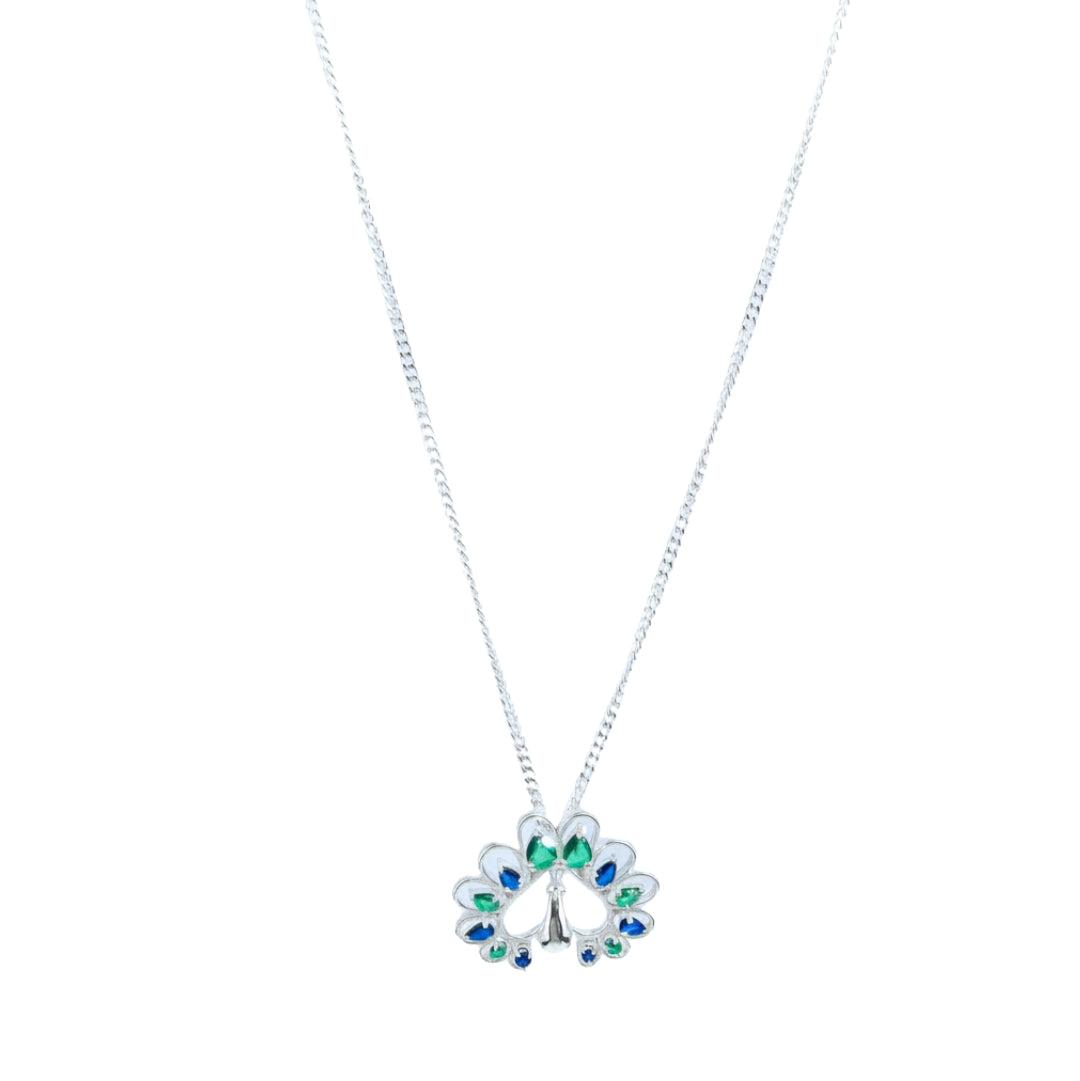 Silver CZ Peacock Necklace