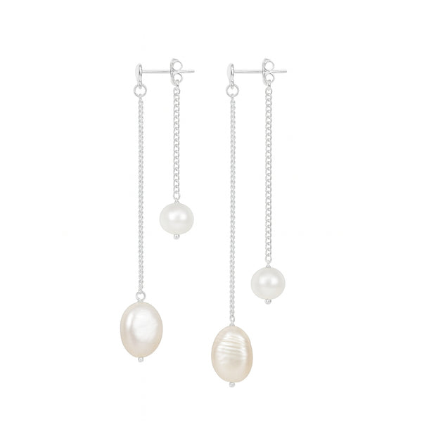 Elegant Pearl Drop Earrings with silver chains