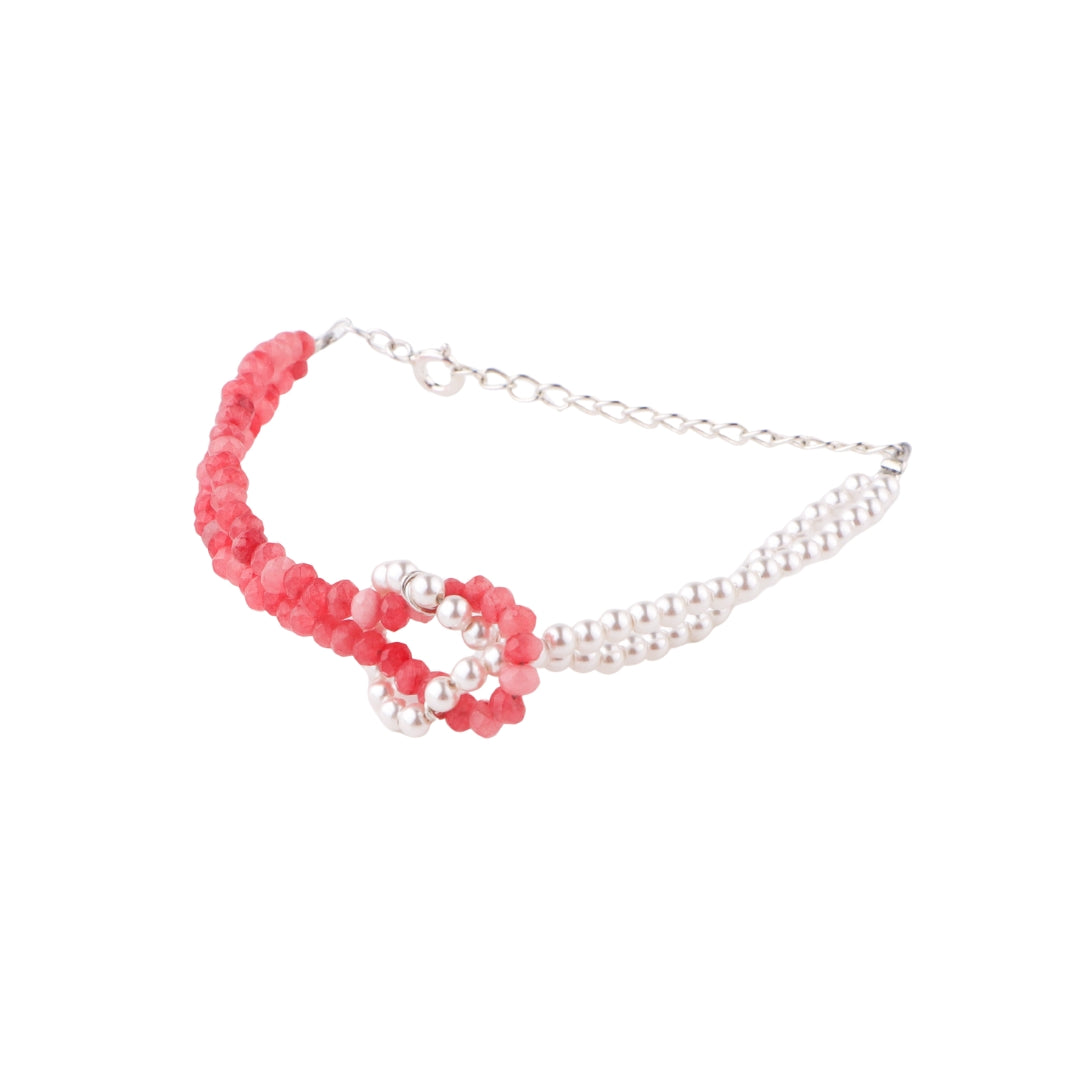 Pink jade and pearl forever bracelet in 92.5 sterling silver