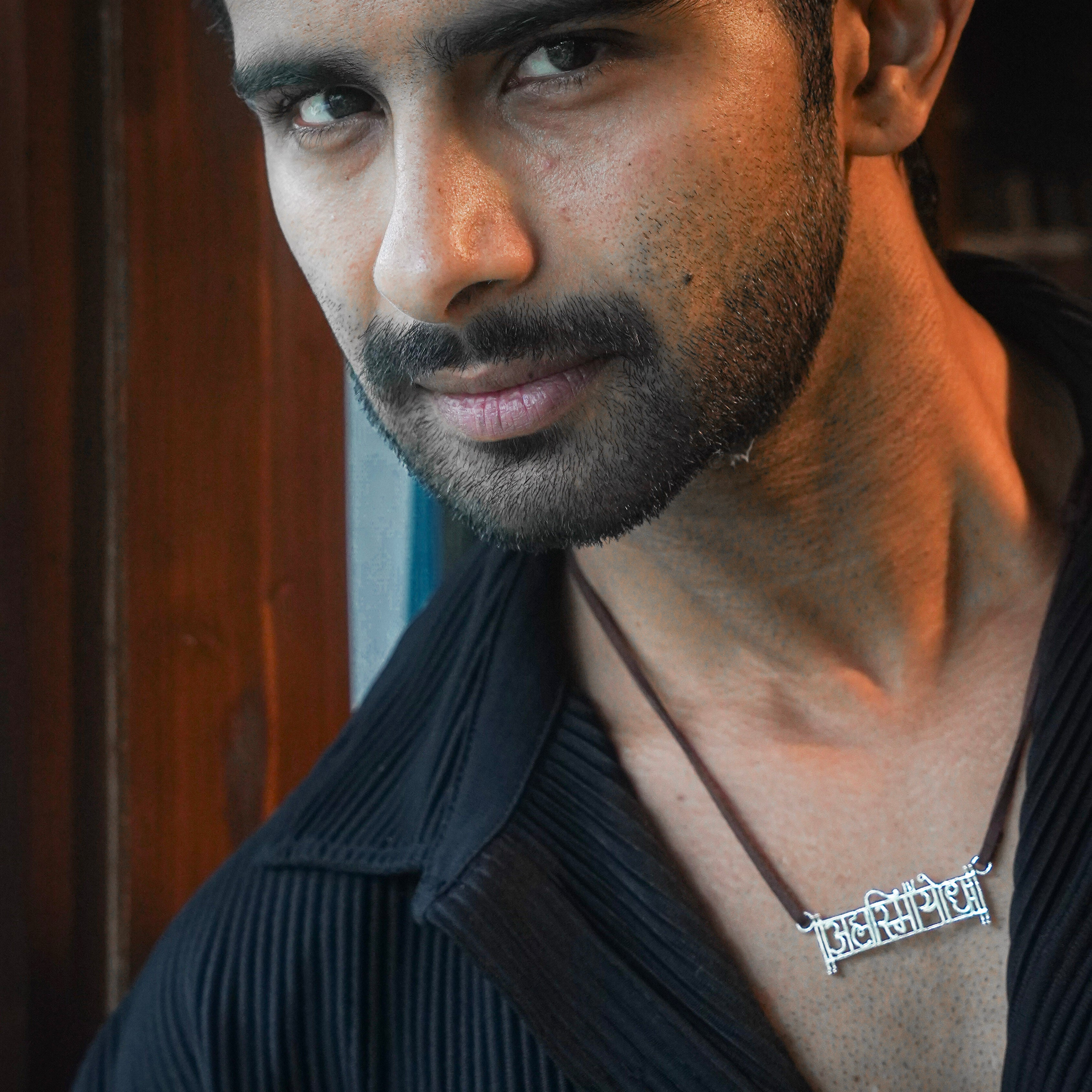 Ahamsmiyoddha (अह्मस्मियोद्ध:) Silver Necklace with Suede Cord