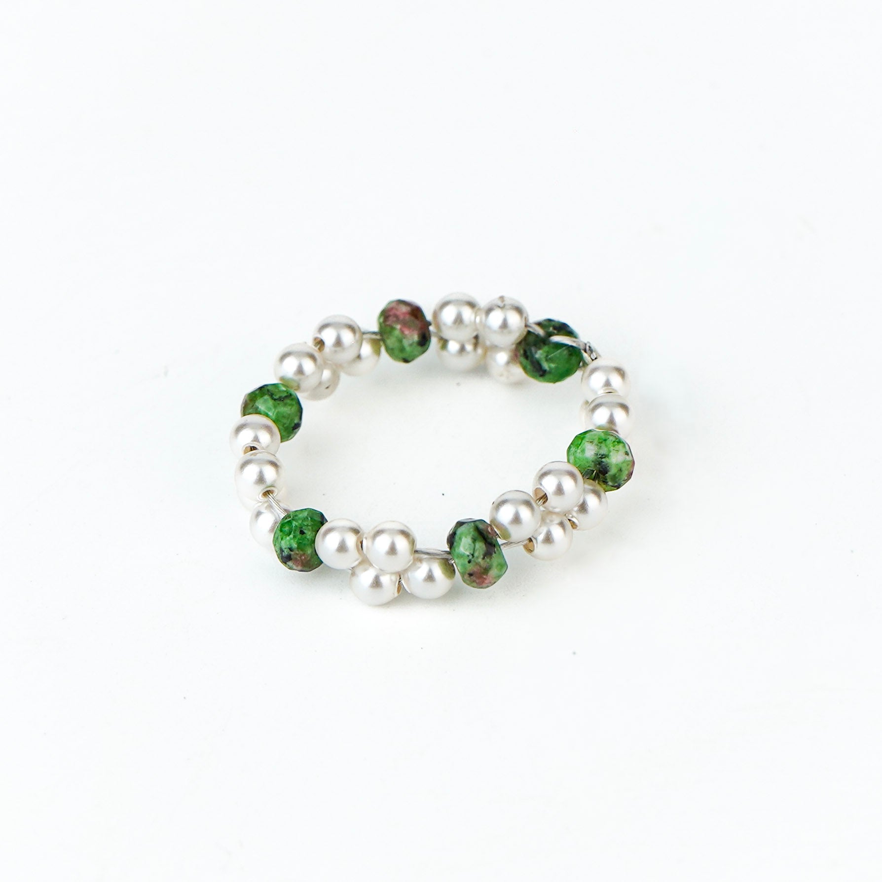 Unakite and Pearls Beaded Ring