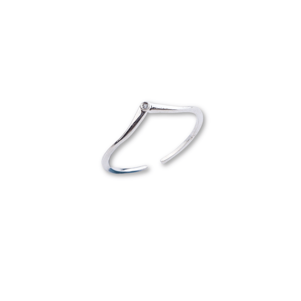 Silver V-shape ring with small gemstone