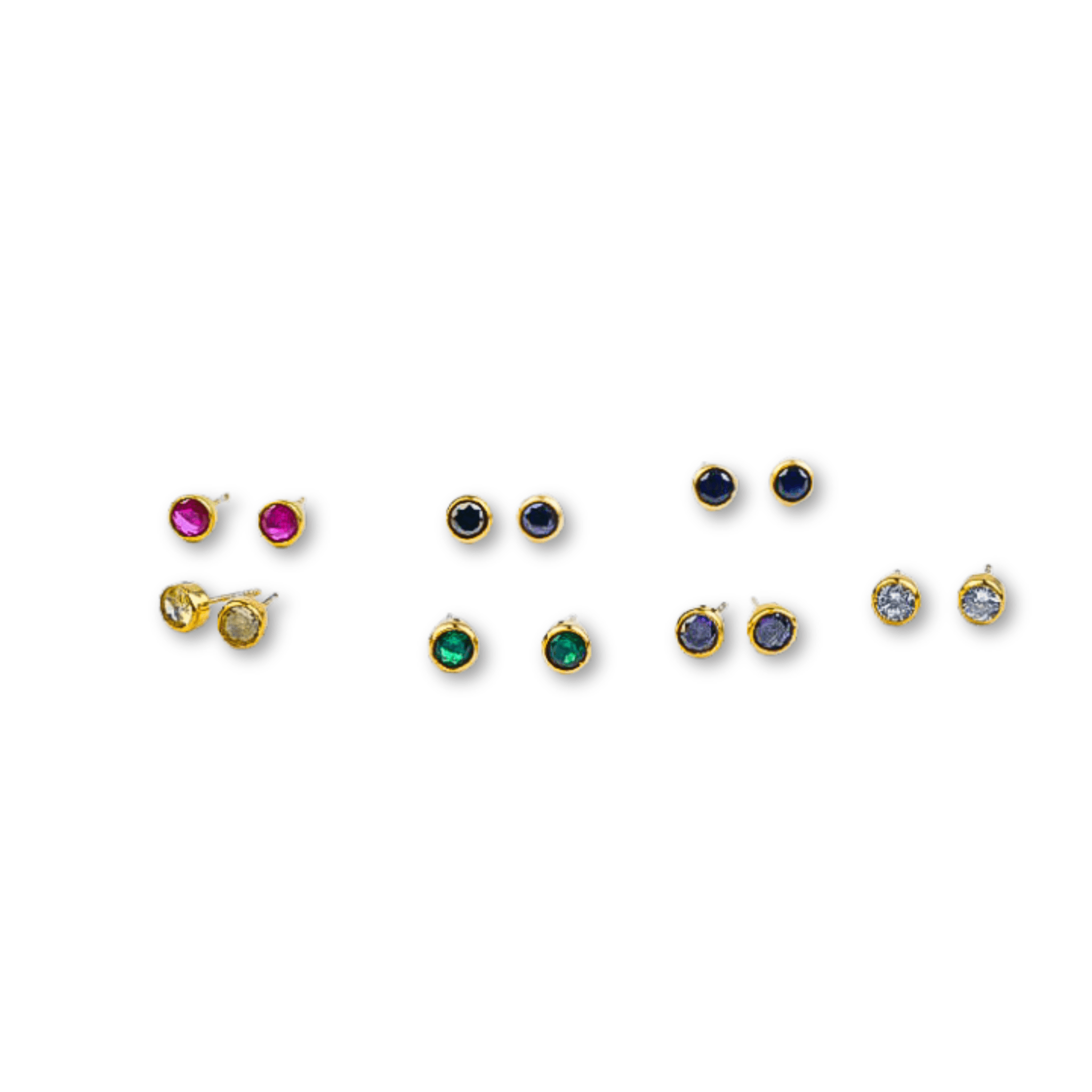Gold-plated rainbow stud earrings with colorful gemstones