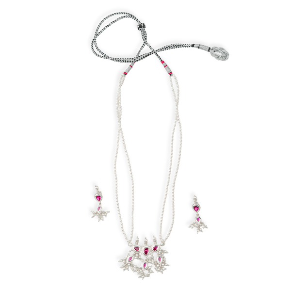 Pink CZ Tiny Tanmani Set with Pearls