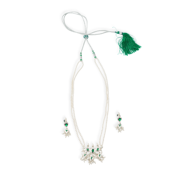 Green CZ Tiny Tanmani Set with Pearls