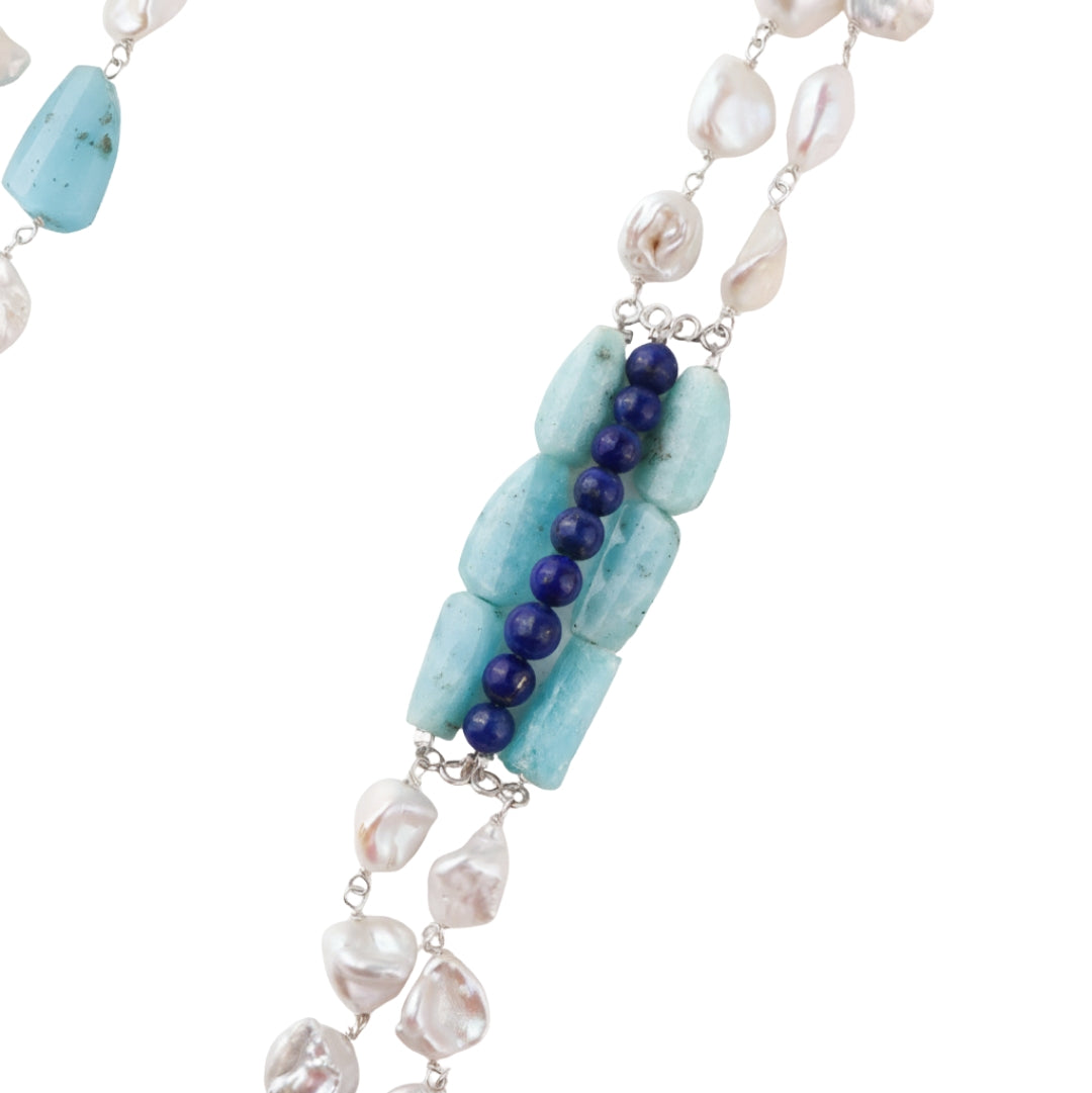 Luxe Necklace - Lapis Lazuli, Larimar & Boroque Pearls