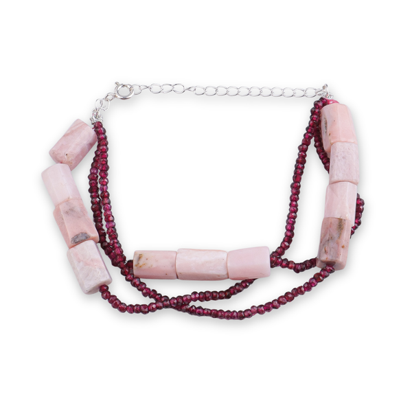 Pink Opal & Garnet Silver Bracelet (Project Handmade)