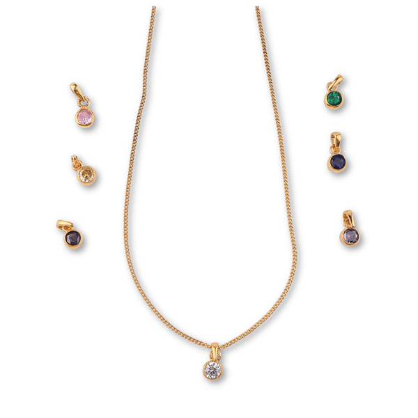 Gold-plated necklace with colorful cubic zirconia pendants
