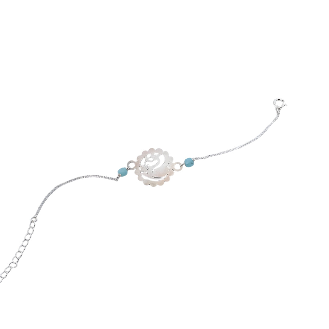 Silver Swan Bracelet with Amazonite Stones