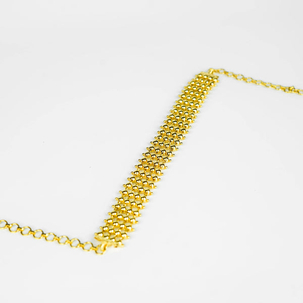 Gold plated silver choker necklace with intricate bead design