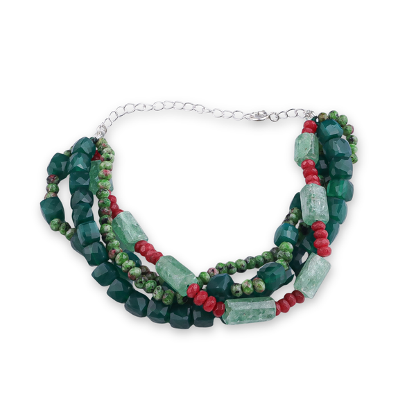 Green Onyx, Russian Quartz, Green & Red Jade Silver Bracelet (Project Handmade)