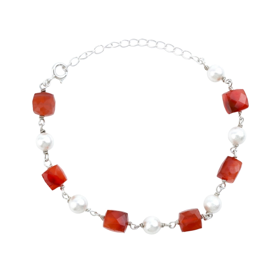 Silver Bracelet with Fresh Water Pearls and Semiprecious Stones