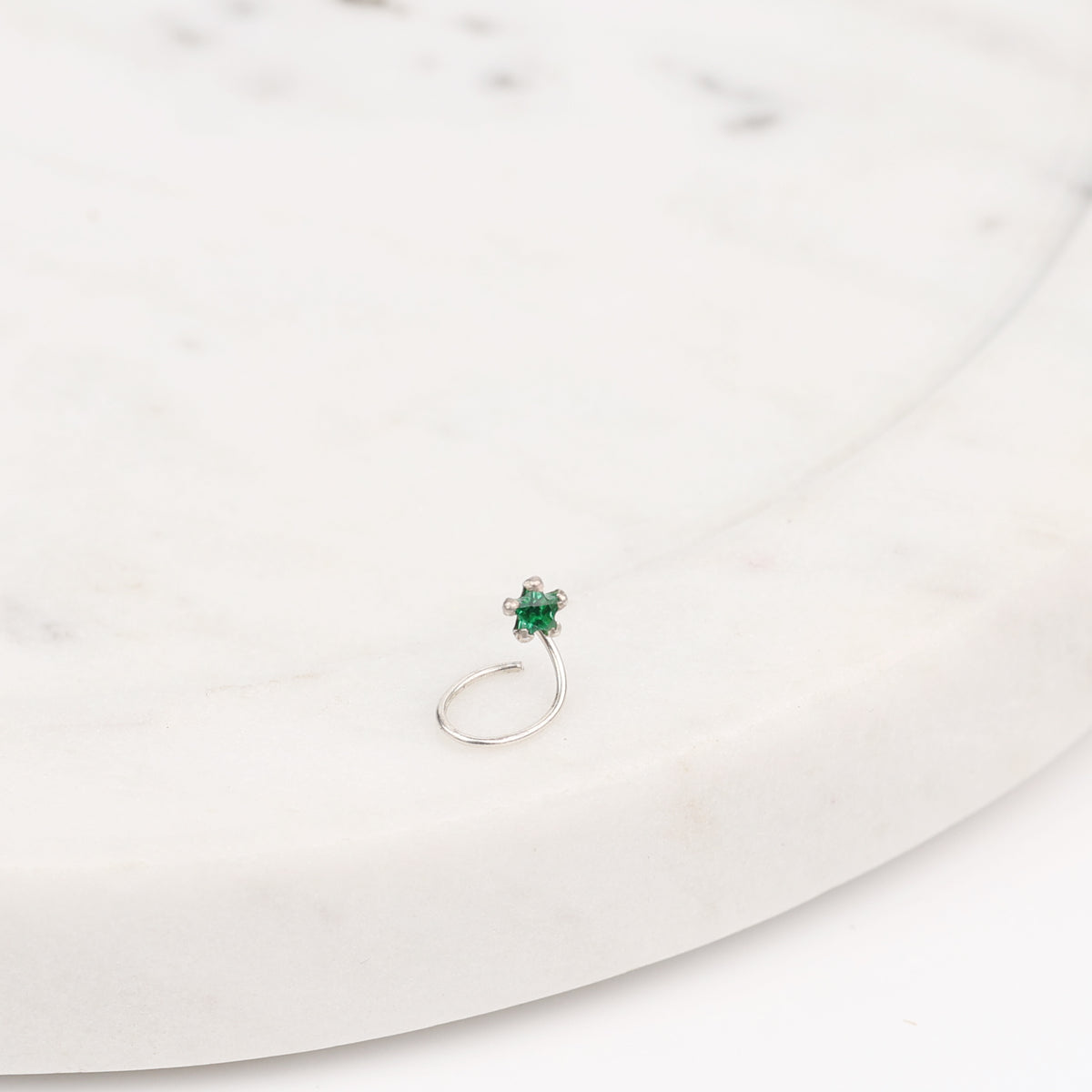 Green CZ Nose Pin - Medium (Pierced)
