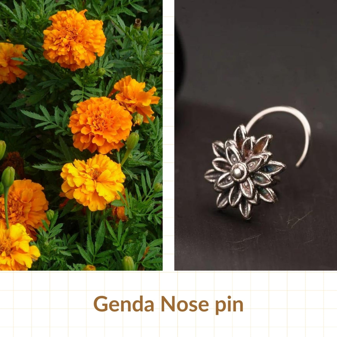Handmade Silver Genda Nose pin (Pierced)