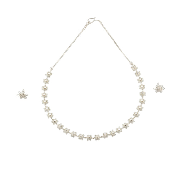 Silver Bakul Set (Short) with floral motifs jewelry set