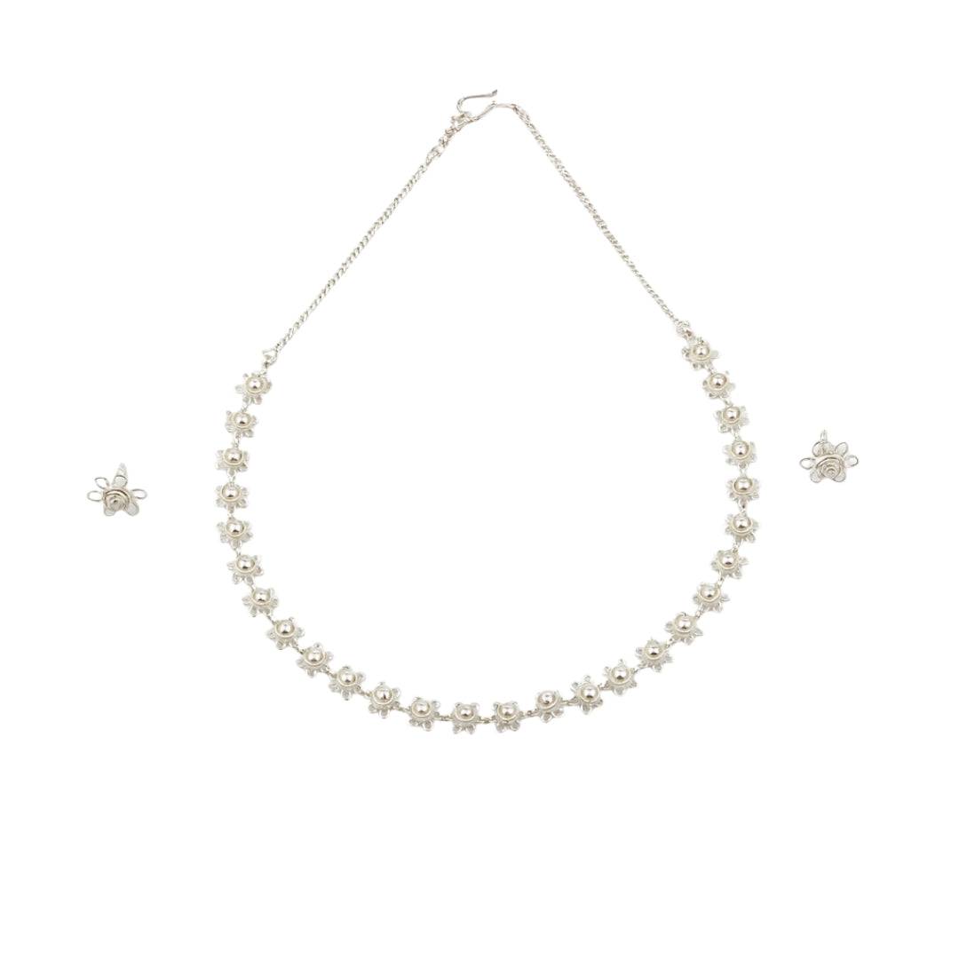 Silver Bakul Set (Short) with floral motifs jewelry set