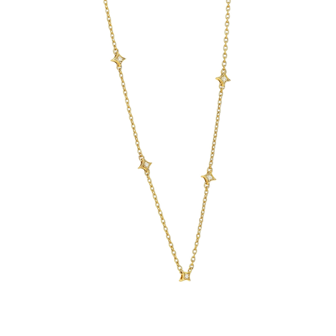 Gold plated silver necklace with CZ star charms for everyday minimal jewelry