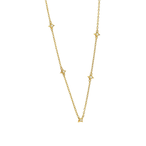 Gold plated silver necklace with CZ star charms for everyday minimal jewelry
