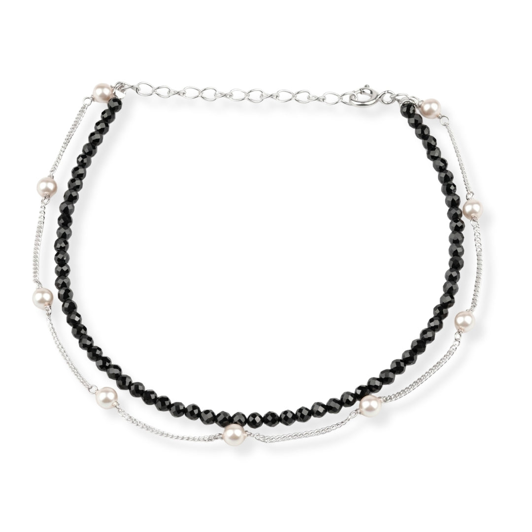 Black Spinel & Pearl Chain Anklet (Project Handmade)