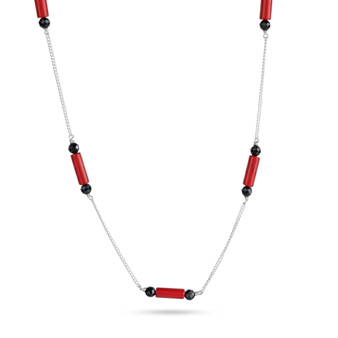 Coral & Black Spinel Silver Chain Mangalsutra (Project Handmade)