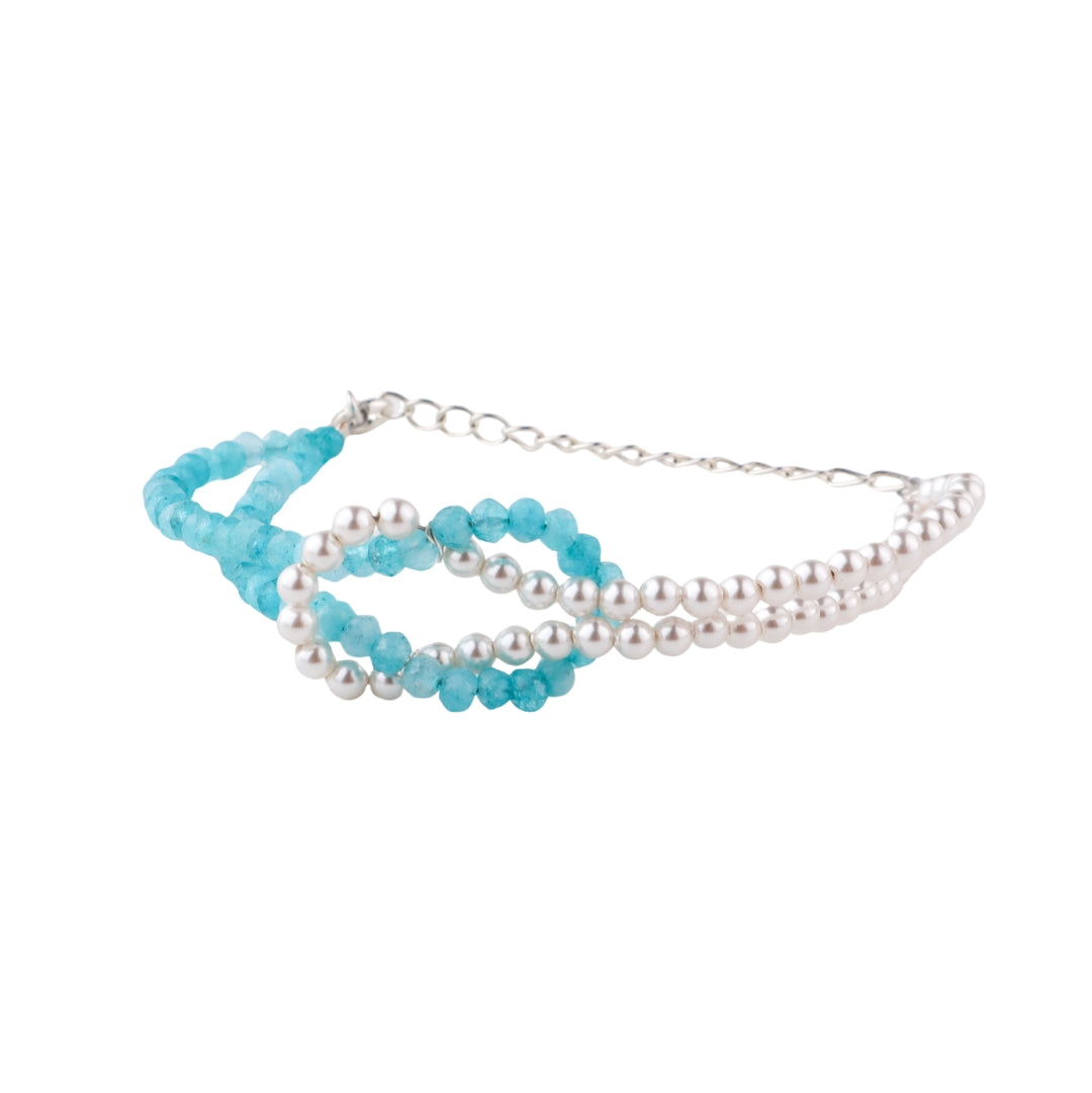 Blue jade and pearl forever bracelet in 92.5 sterling silver