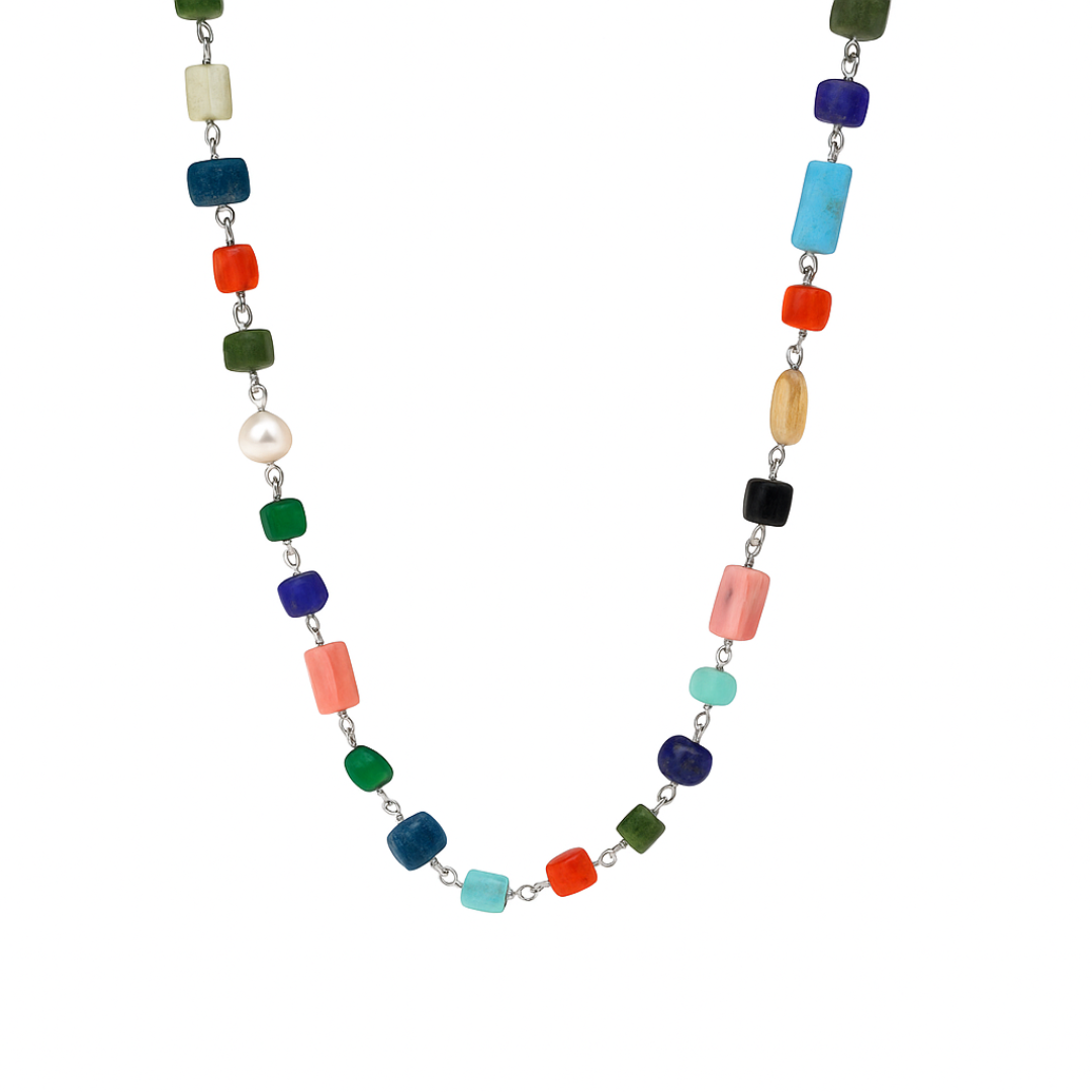 Silver Multicolor Ganthan Necklace (24 inch)