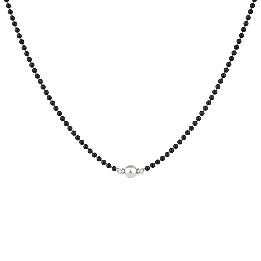 Black beaded Mangalsutra with silver bead for daily wear