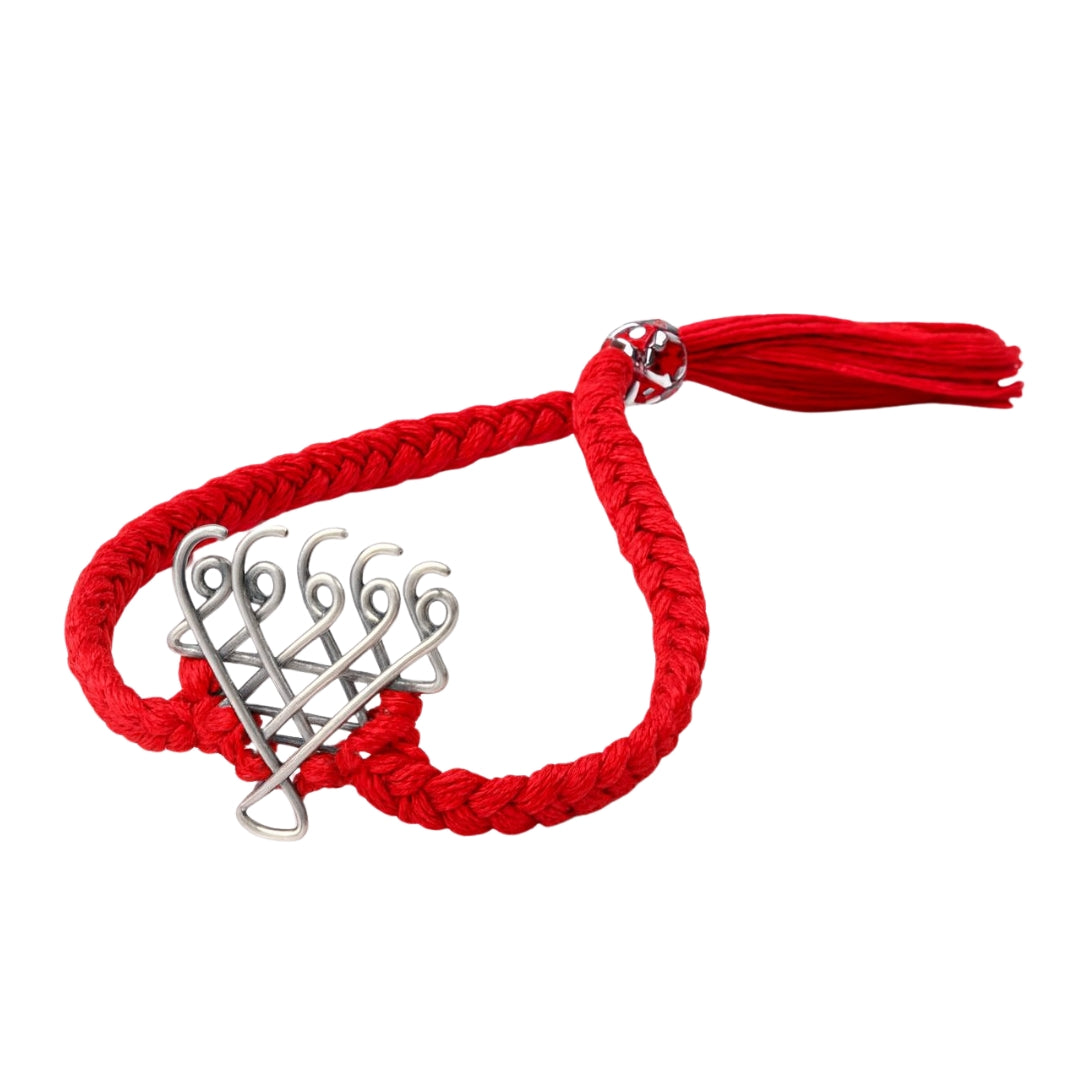 Silver Saraswati Bracelet with red thread small motif in 92.5 sterling silver