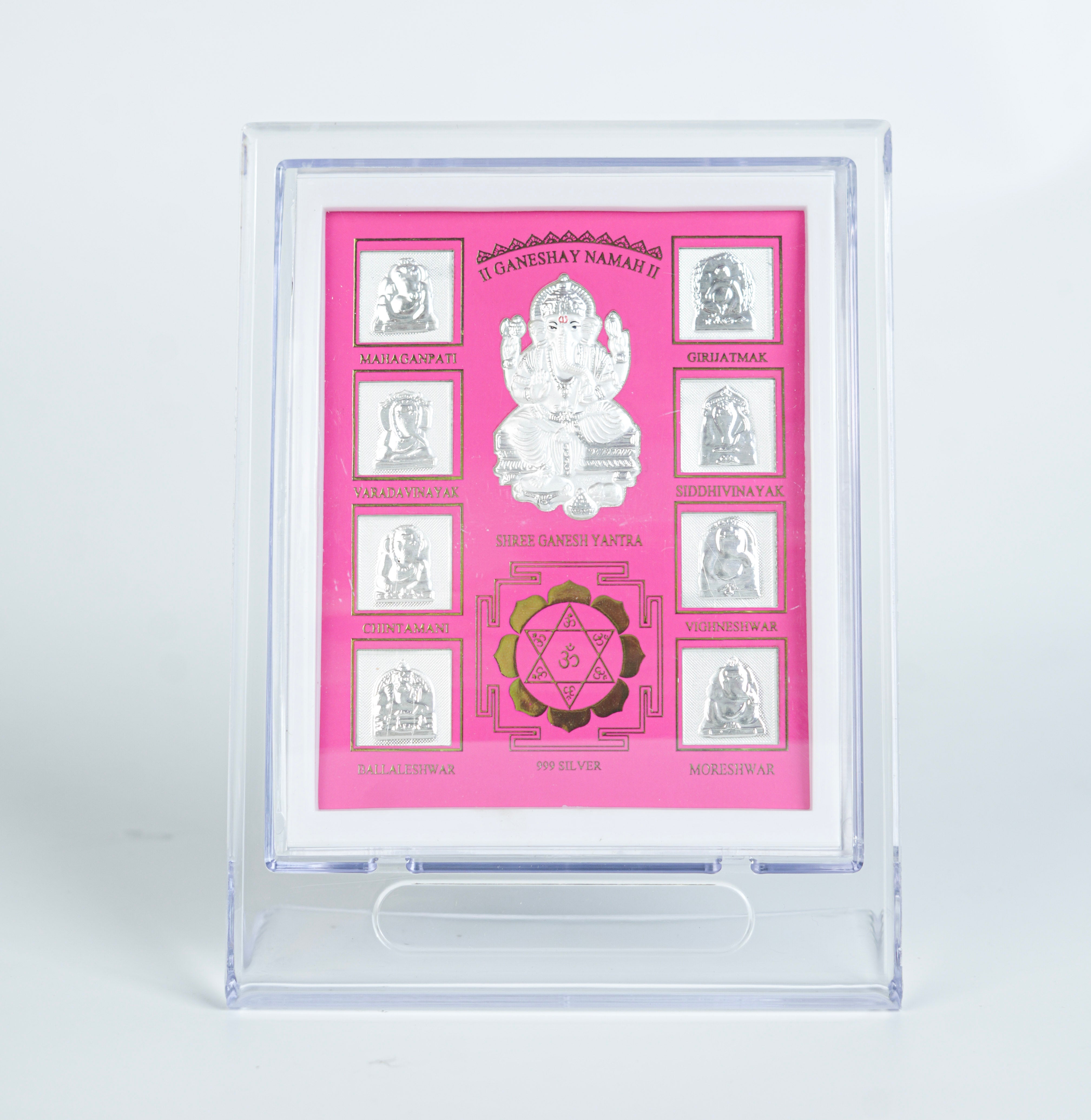 Sterling silver Ganesh Yantra with pink background