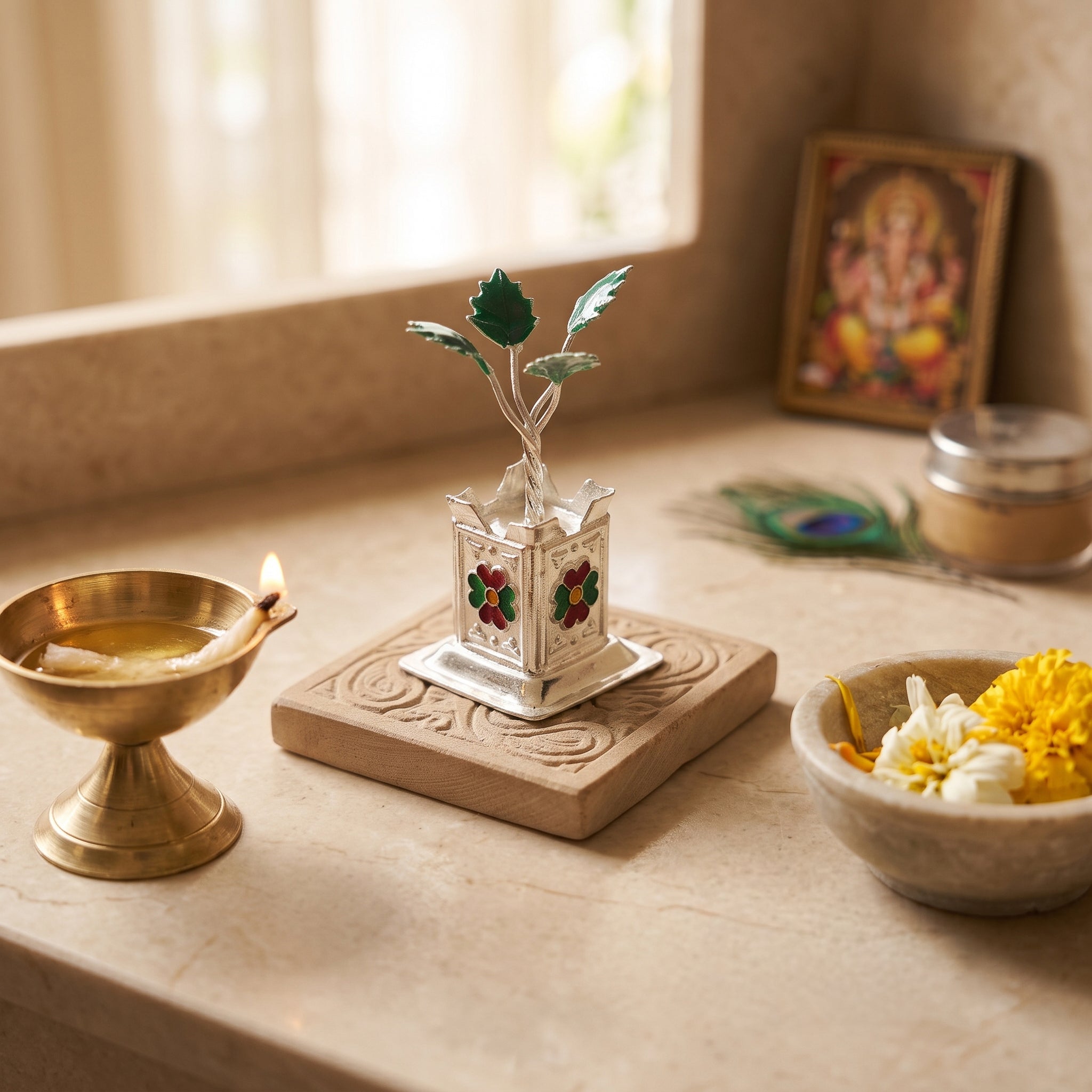 Silver Tulsi Vrundavan – Small