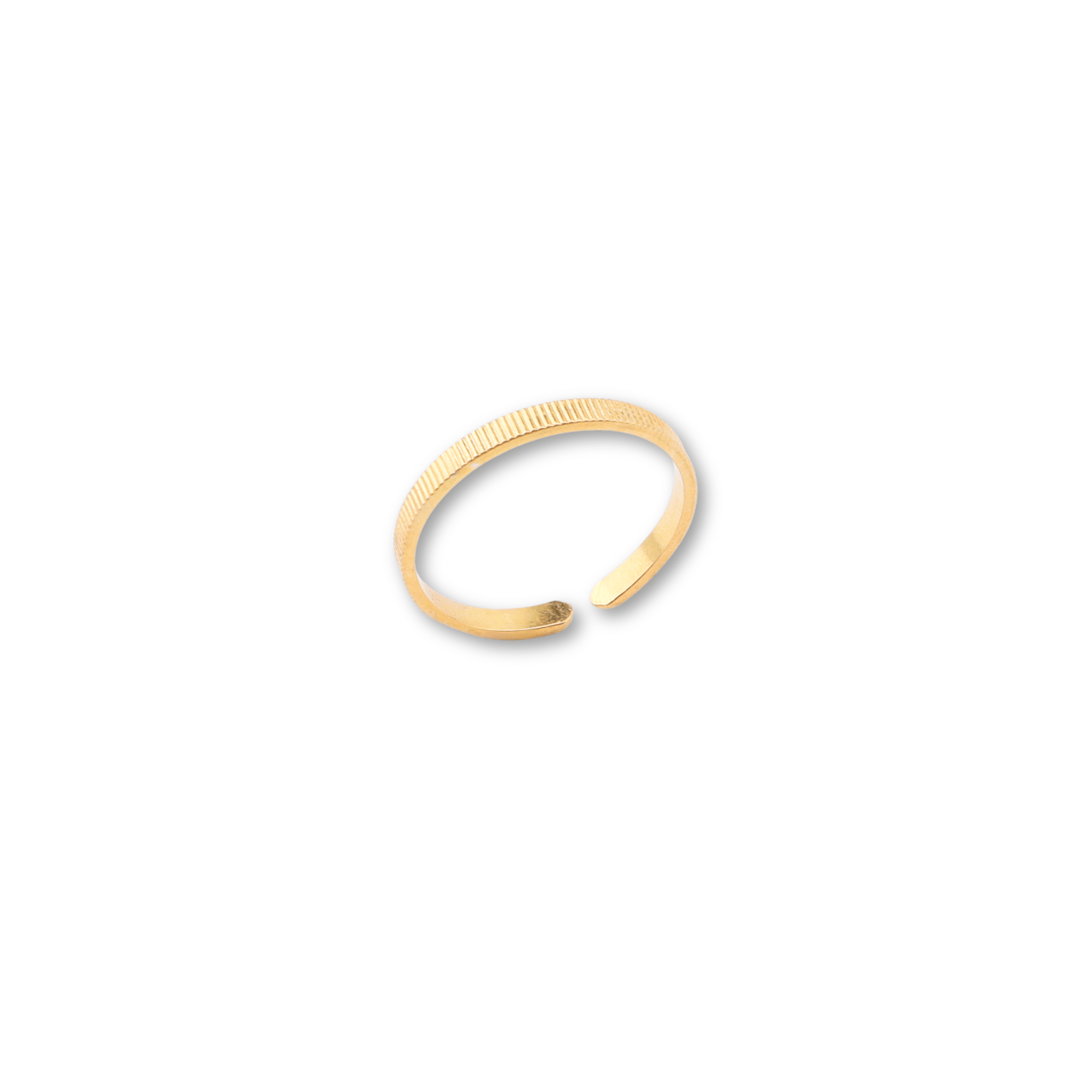 Gold textured open cuff bracelet on white background