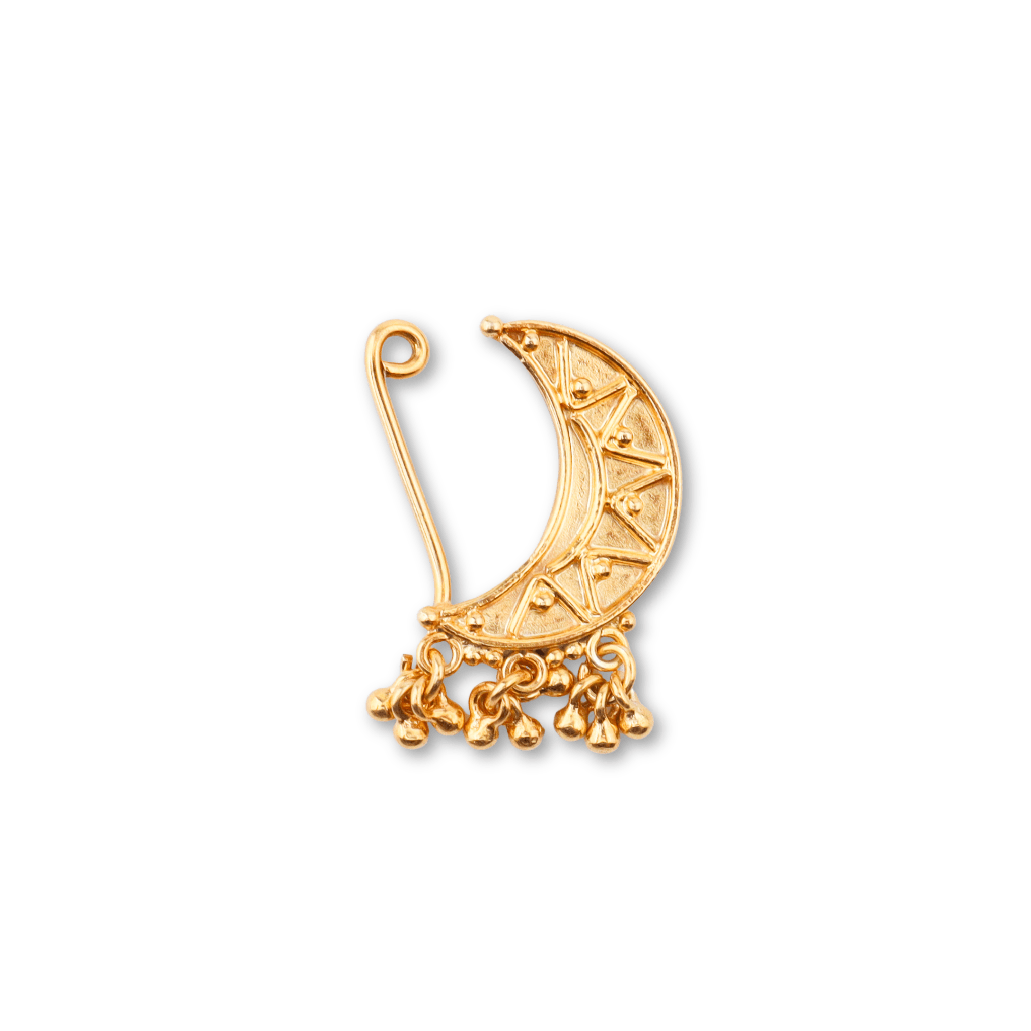 Gold-plated crescent moon earring with dangling chains