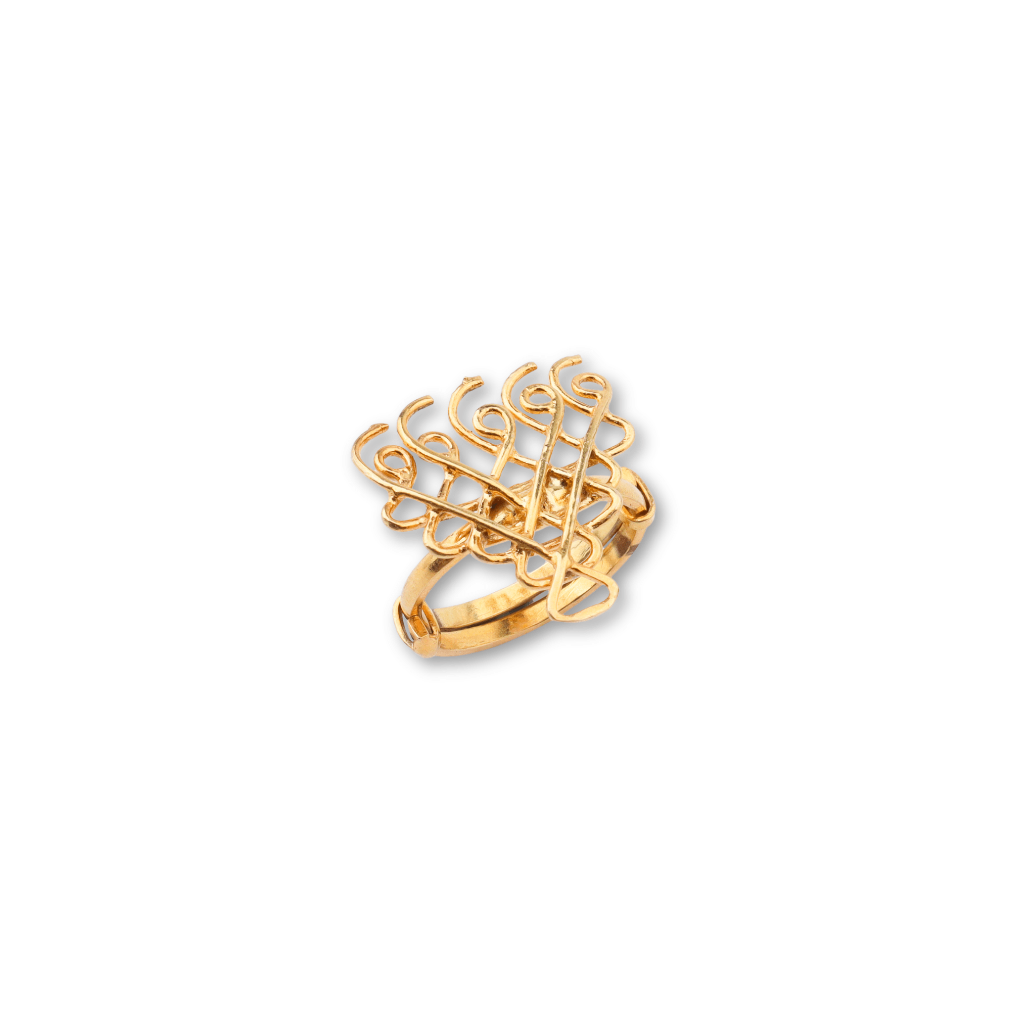 Gold plated Saraswati ring with intricate design