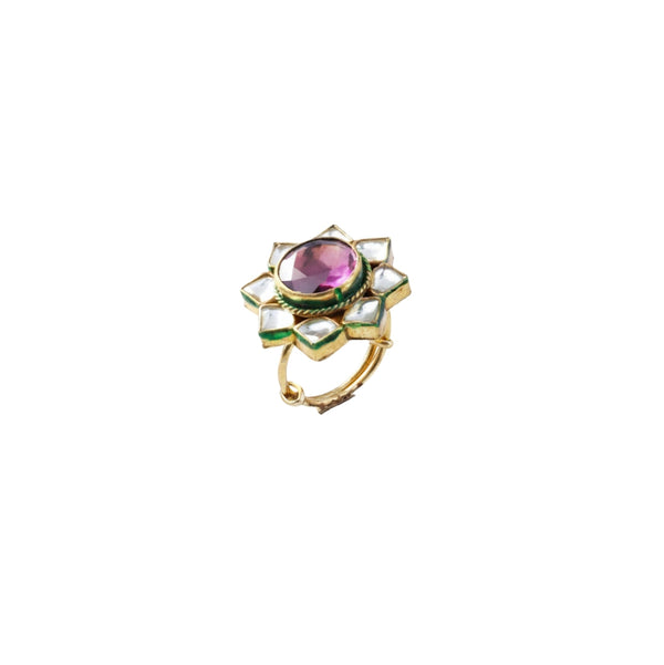 22K gold-plated fashion ring front view featuring an elegant design and premium 22K gold-plated finish