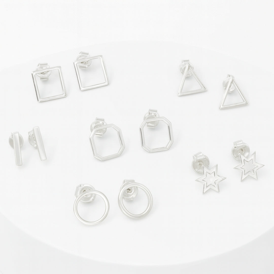 Geometry Box set of 6 silver earrings in 92.5 sterling silver