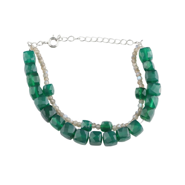 Green Onyx & Labradorite Silver Bracelet (Project Handmade)