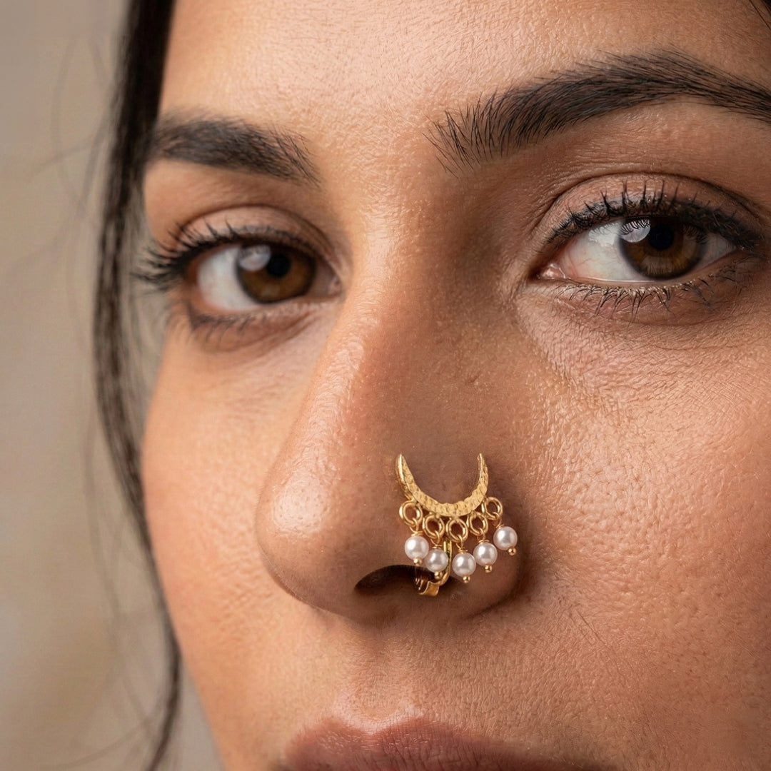 Hammered Chandrakor Clip-On Nose Pin | 22K Gold-Plated (Large)