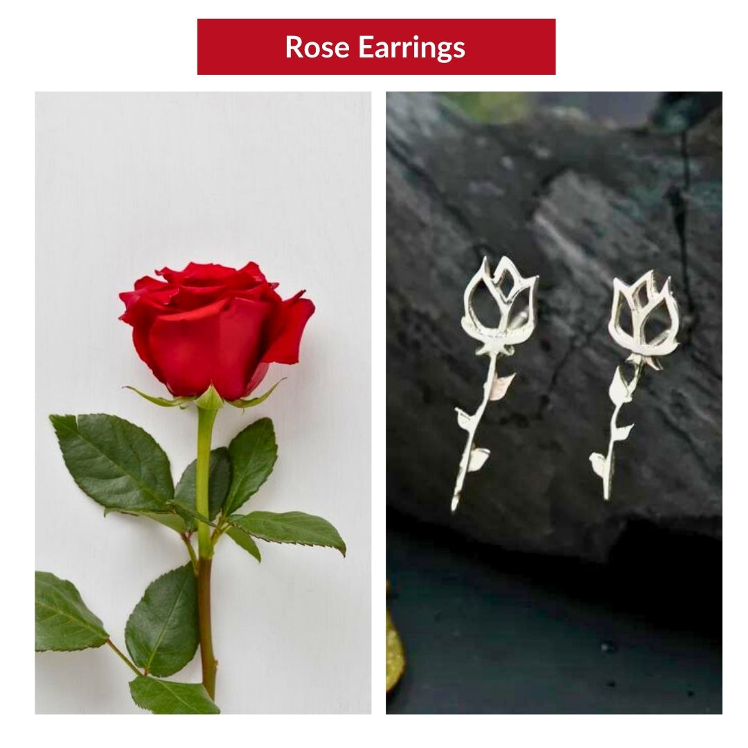 Floral rose silver earrings detailing