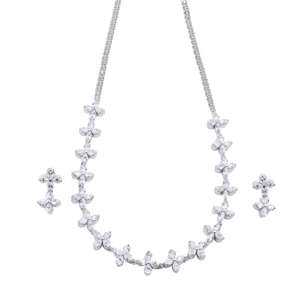 Silver CZ Necklace and Earring Set