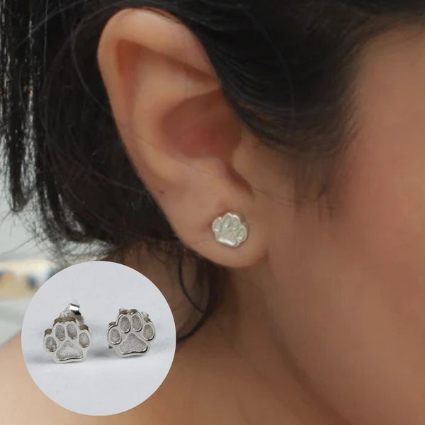 Silver paw stud earrings for pet lovers