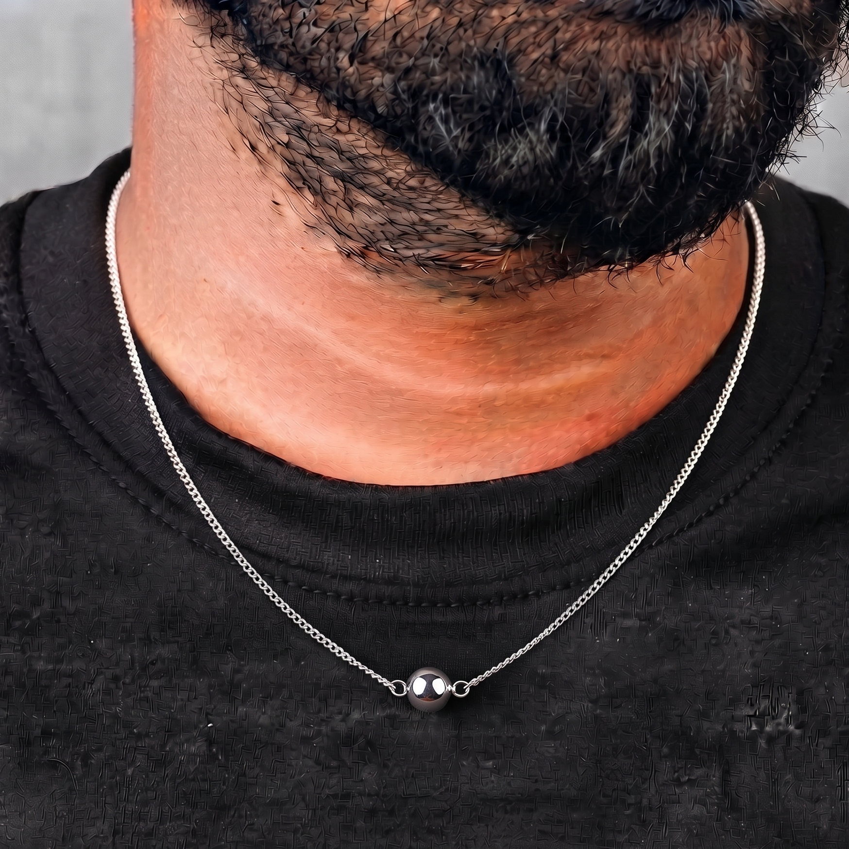 Unisex Single Silver Bead Chain – 8 mm Silver Sarmanee Bead | 92.5 Sterling Silver